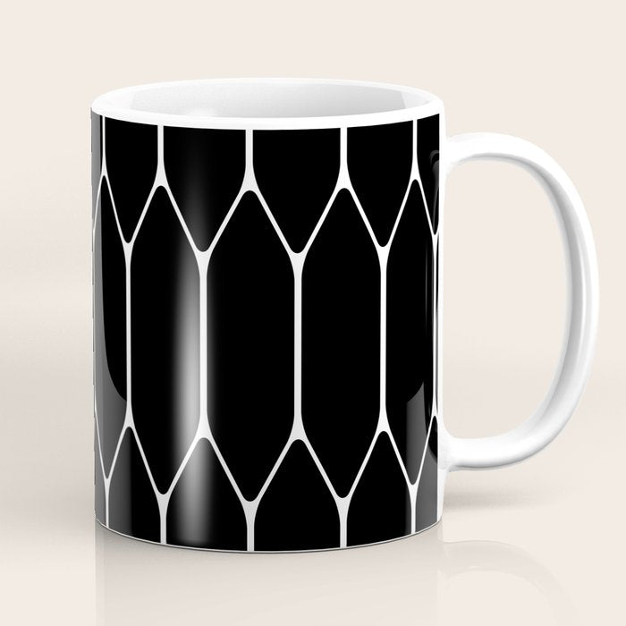 Long Honeycomb - Minimalist Geometric Pattern in Black and White Coffee Mug Gallery Image 1
