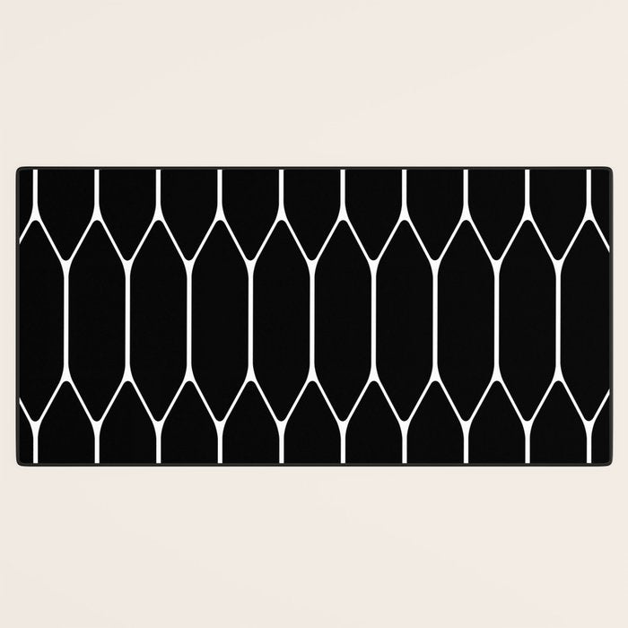 Long Honeycomb - Minimalist Geometric Pattern in Black and White Desk Mat Gallery Image 3