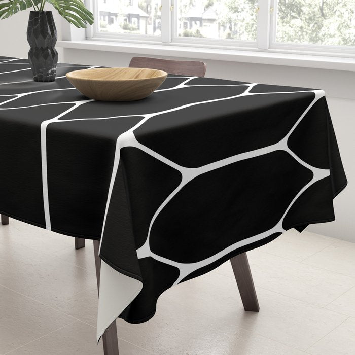 Long Honeycomb - Minimalist Geometric Pattern in Black and White Tablecloth Gallery Image 3