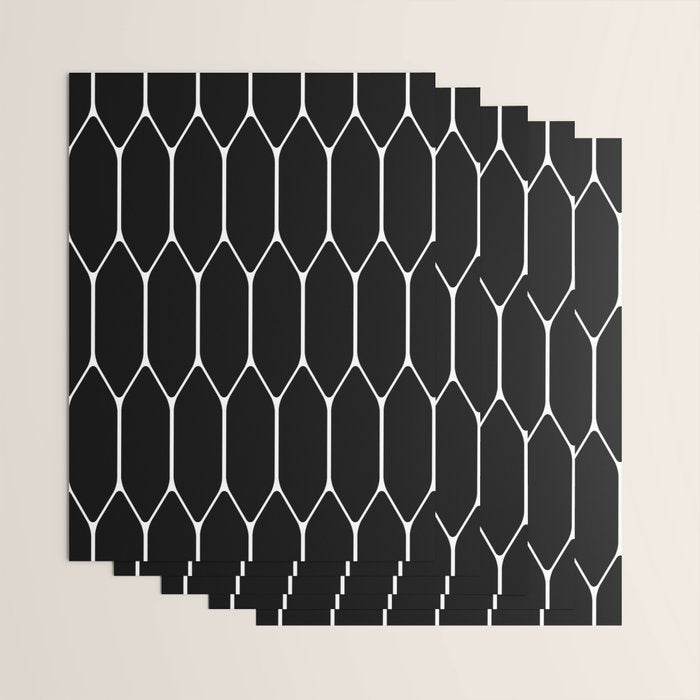 Long Honeycomb - Minimalist Geometric Pattern in Black and White Wrapping Paper Gallery Image 3