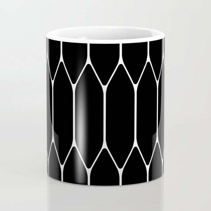 Long Honeycomb - Minimalist Geometric Pattern in Black and White Coffee Mug Gallery Image 4