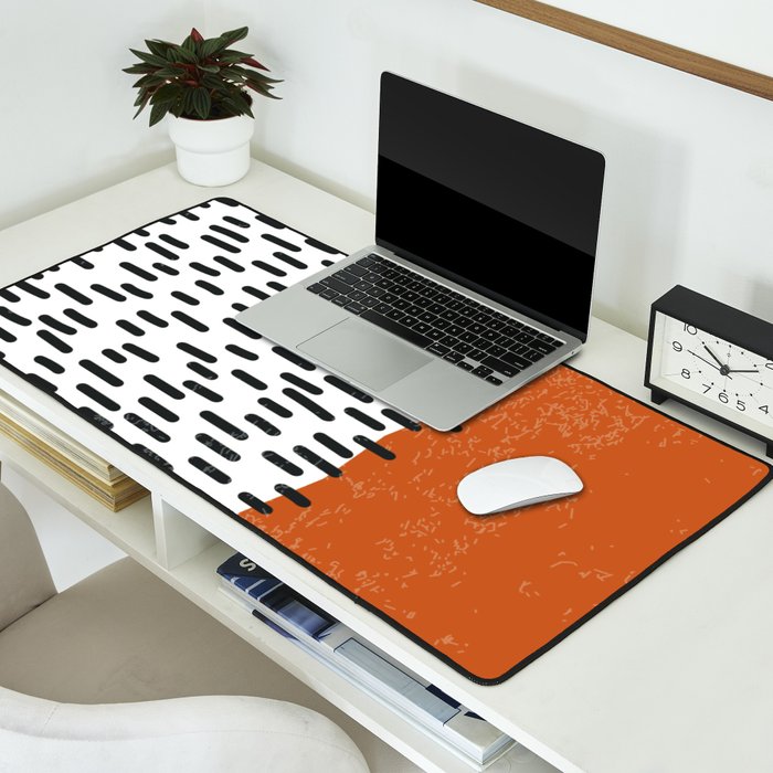 White Background Mid Century Modern Minimalist Rothko Inspired Color Field Red Rain With Lines Geometric Style Desk Mat Gallery Image 2