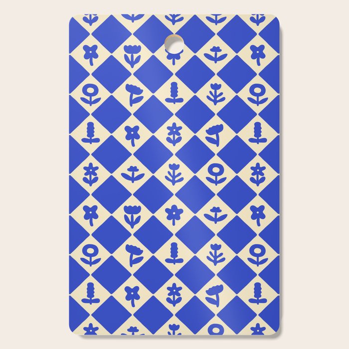Abstract blue flower collage art pattern Cutting Board Gallery Image 1
