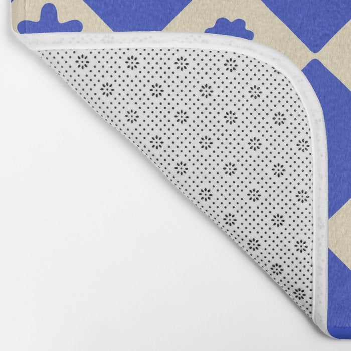 Abstract blue flower collage art pattern Bath Mat Gallery Image 2