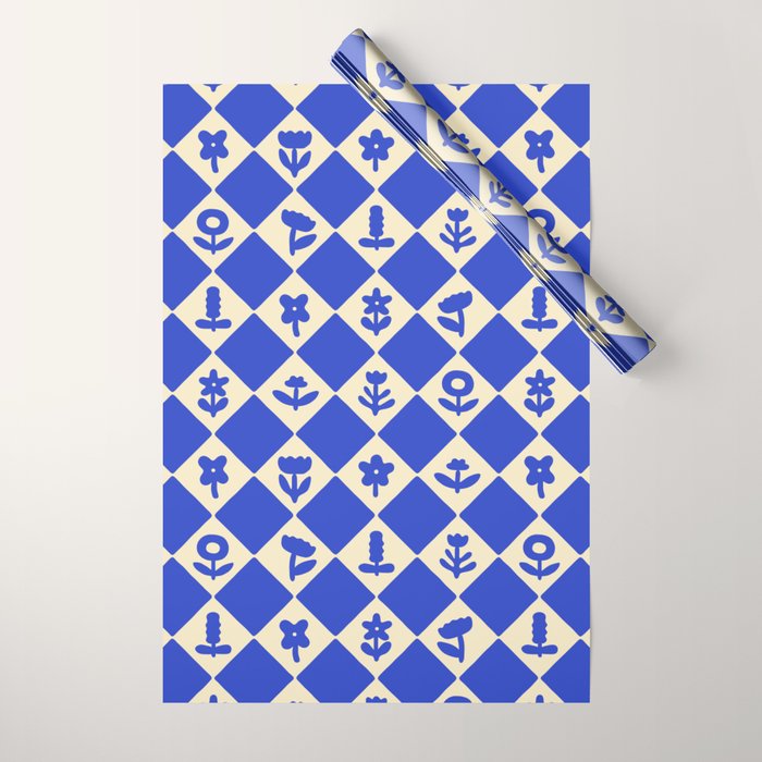 Abstract blue flower collage art pattern Wrapping Paper Gallery Image 1