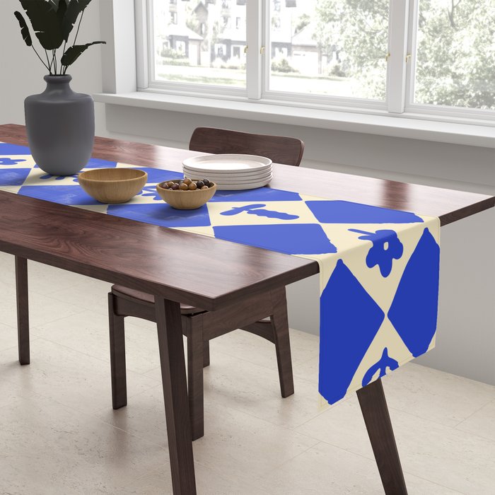 Abstract blue flower collage art pattern Table Runner Gallery Image 2