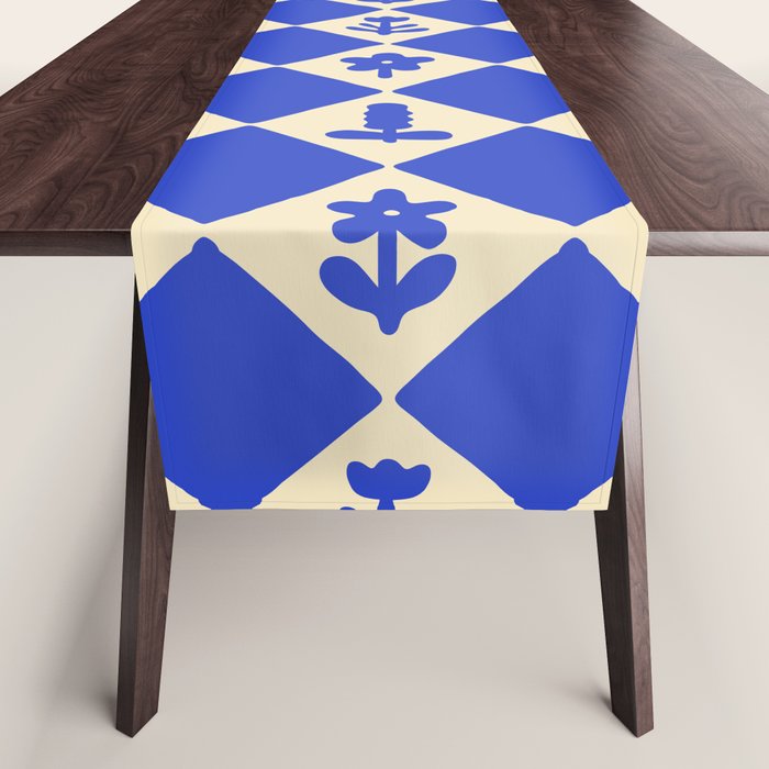 Abstract blue flower collage art pattern Table Runner Gallery Image 1
