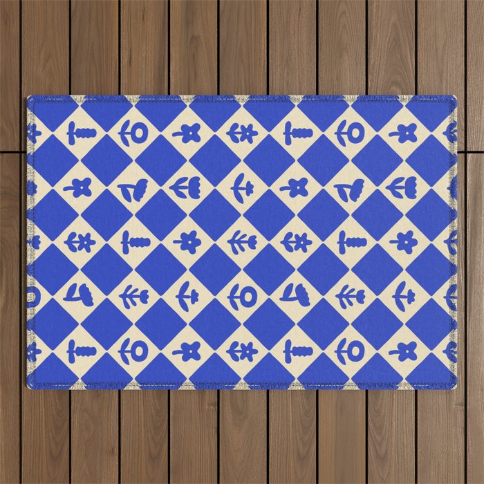 Abstract blue flower collage art pattern Outdoor Rug Gallery Image 1