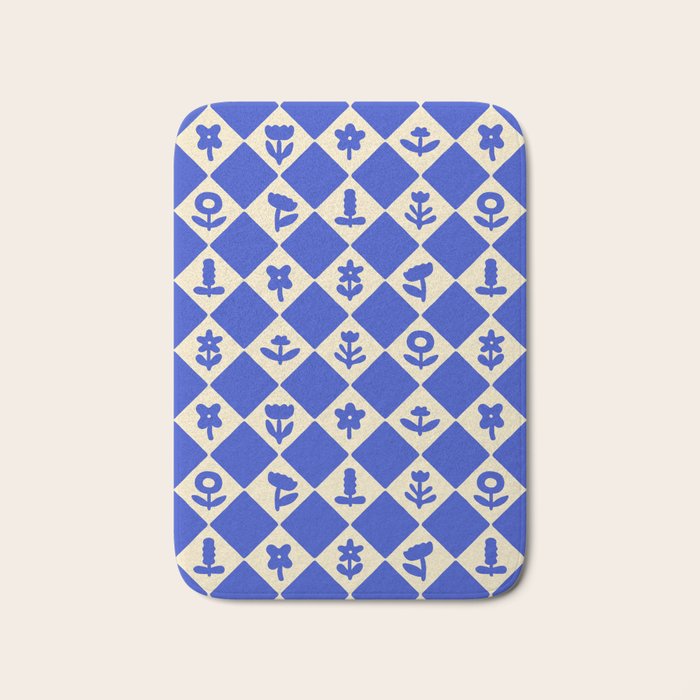 Abstract blue flower collage art pattern Bath Mat Gallery Image 1