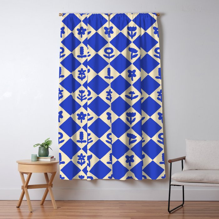 Abstract blue flower collage art pattern Window Curtain Gallery Image 5