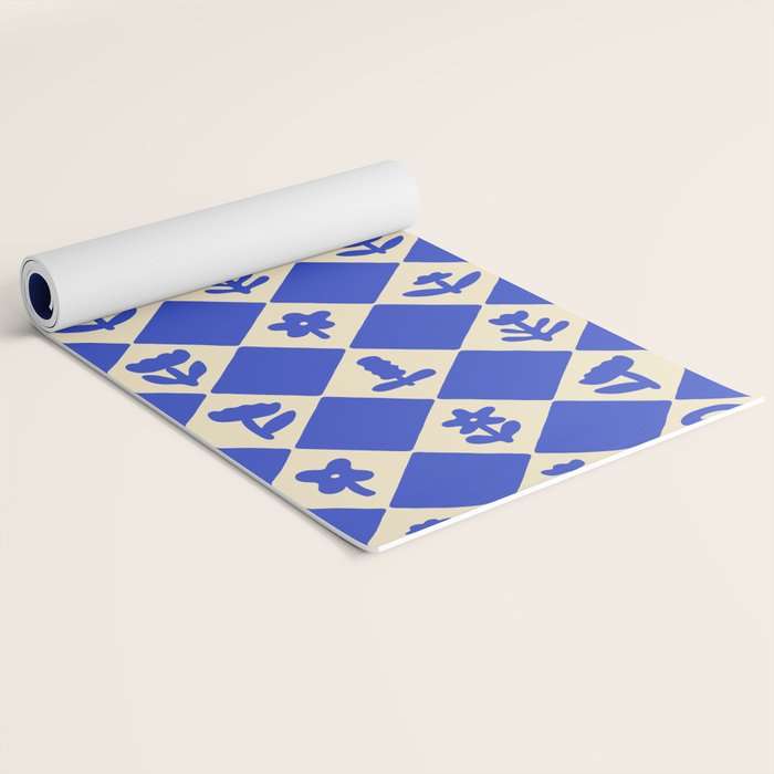 Abstract blue flower collage art pattern Yoga Mat Gallery Image 2