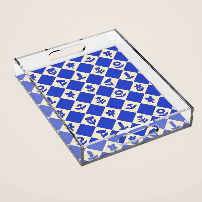 Abstract blue flower collage art pattern Acrylic Tray Gallery Image 1