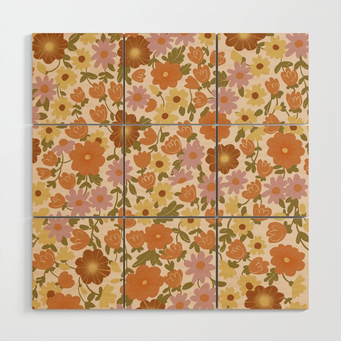 Retro garden pattern Wood Wall Art Gallery Image 1