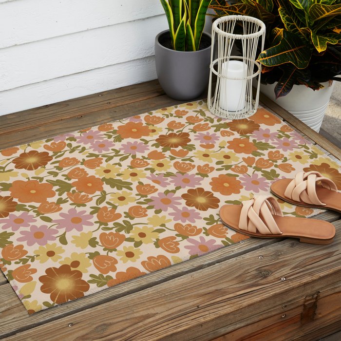 Retro garden pattern Outdoor Rug Gallery Image 2
