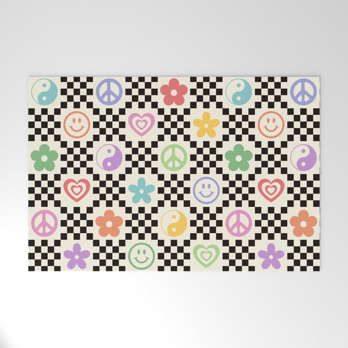 Retro Colorful Nostalgia Double Checker Welcome Mat Gallery Image 1