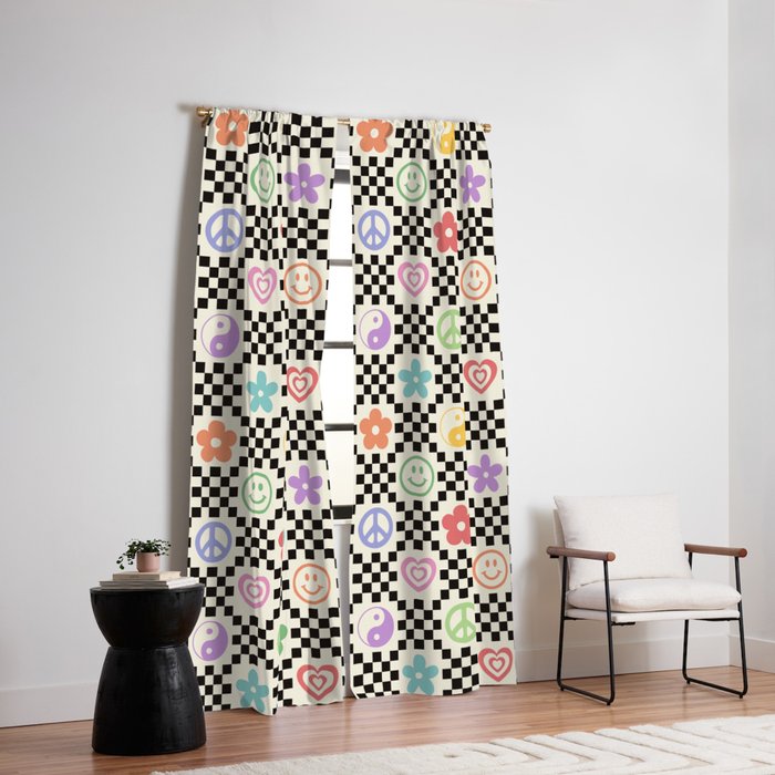 Retro Colorful Nostalgia Double Checker Window Curtain Gallery Image 2