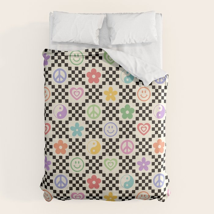 Retro Colorful Nostalgia Double Checker Duvet Cover Gallery Image 6