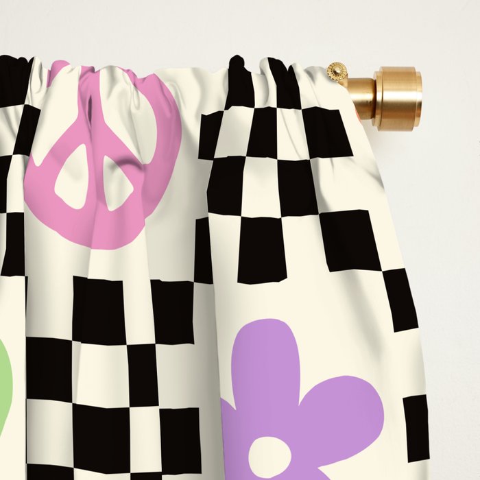 Retro Colorful Nostalgia Double Checker Window Curtain Gallery Image 2