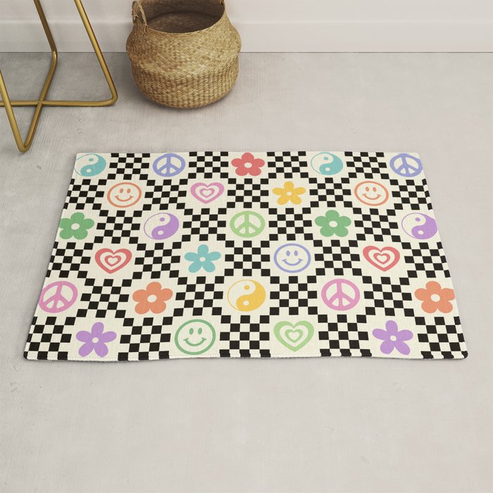 Retro Colorful Nostalgia Double Checker Rug Gallery Image 1