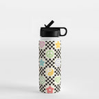 Retro Colorful Nostalgia Double Checker Water Bottle Gallery Image 1