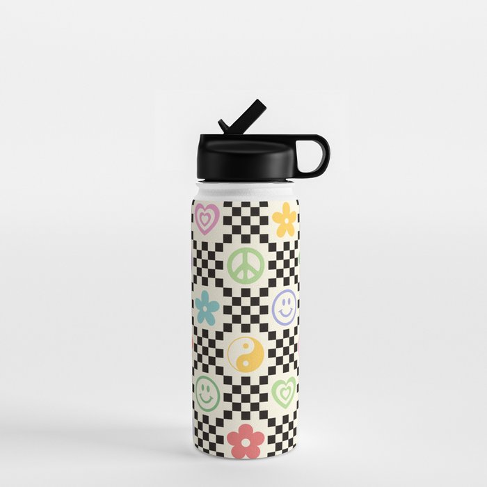 Retro Colorful Nostalgia Double Checker Water Bottle Gallery Image 1