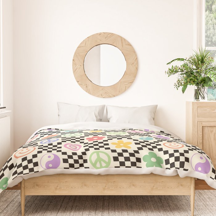 Retro Colorful Nostalgia Double Checker Duvet Cover Gallery Image 3
