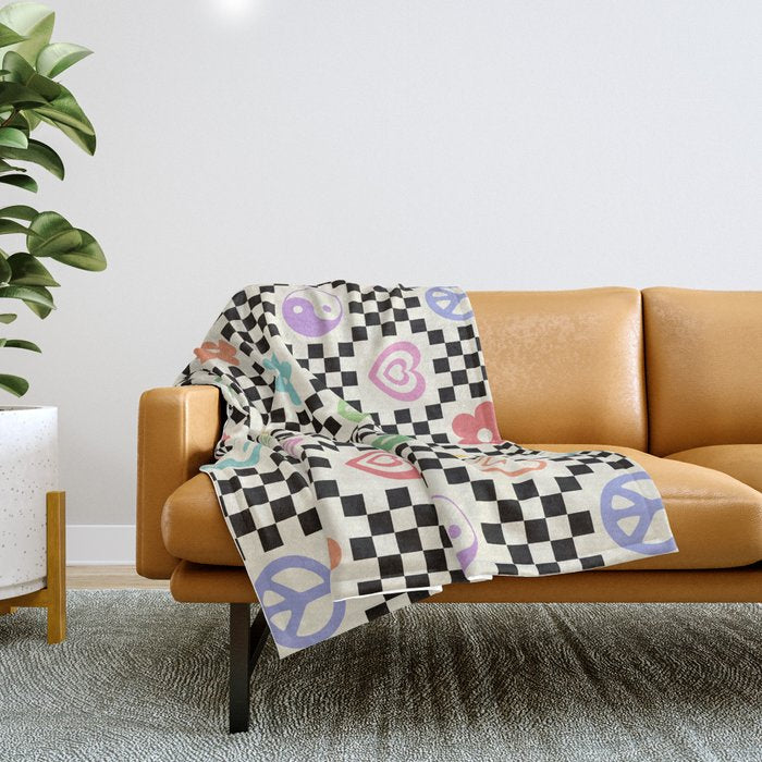 Retro Colorful Nostalgia Double Checker Throw Blanket Gallery Image 1