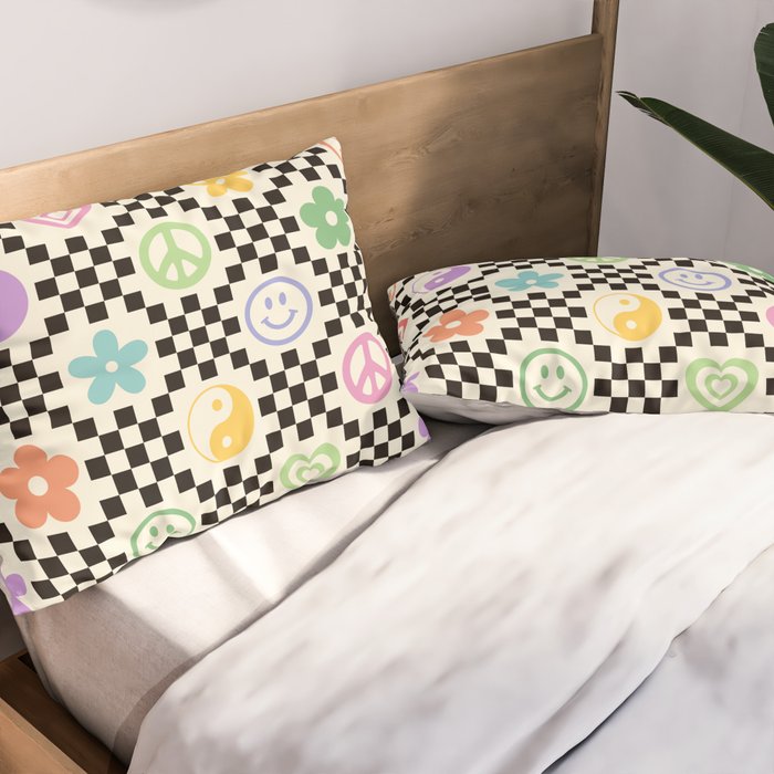 Retro Colorful Nostalgia Double Checker Pillow Sham Gallery Image 2