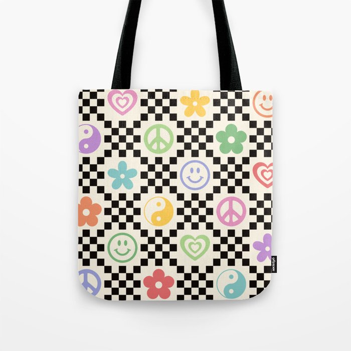 Retro Colorful Nostalgia Double Checker Tote Bag Gallery Image 1