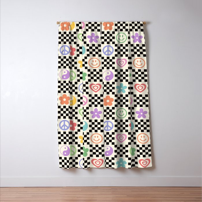 Retro Colorful Nostalgia Double Checker Window Curtain Gallery Image 3