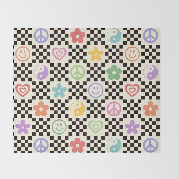 Retro Colorful Nostalgia Double Checker Throw Blanket Gallery Image 2