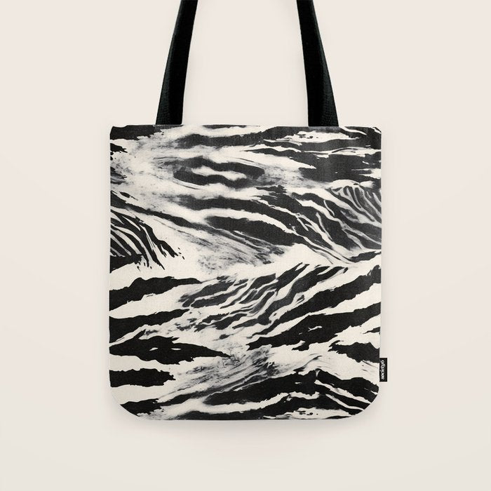Abstract Zebra Stripe Pattern Modern Black and Beige Animal Tote Bag Gallery Image 1