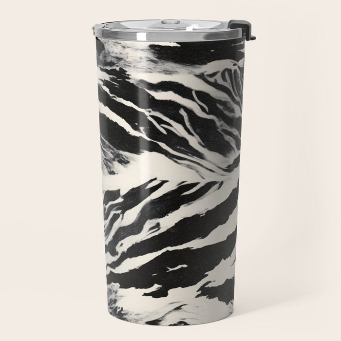 Abstract Zebra Stripe Pattern Modern Black and Beige Animal Travel Mug Gallery Image 2