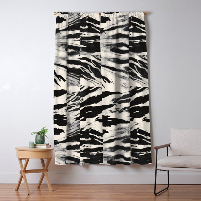 Abstract Zebra Stripe Pattern Modern Black and Beige Animal Window Curtain Gallery Image 5