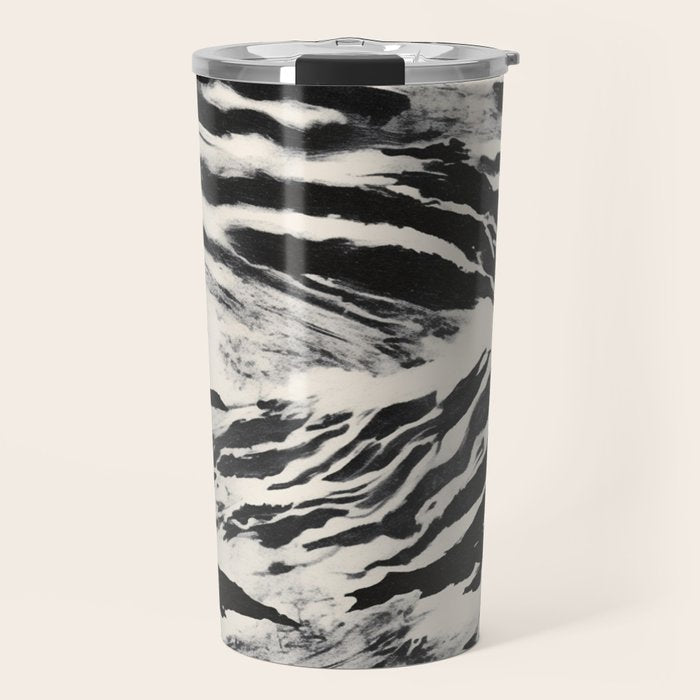 Abstract Zebra Stripe Pattern Modern Black and Beige Animal Travel Mug Gallery Image 1