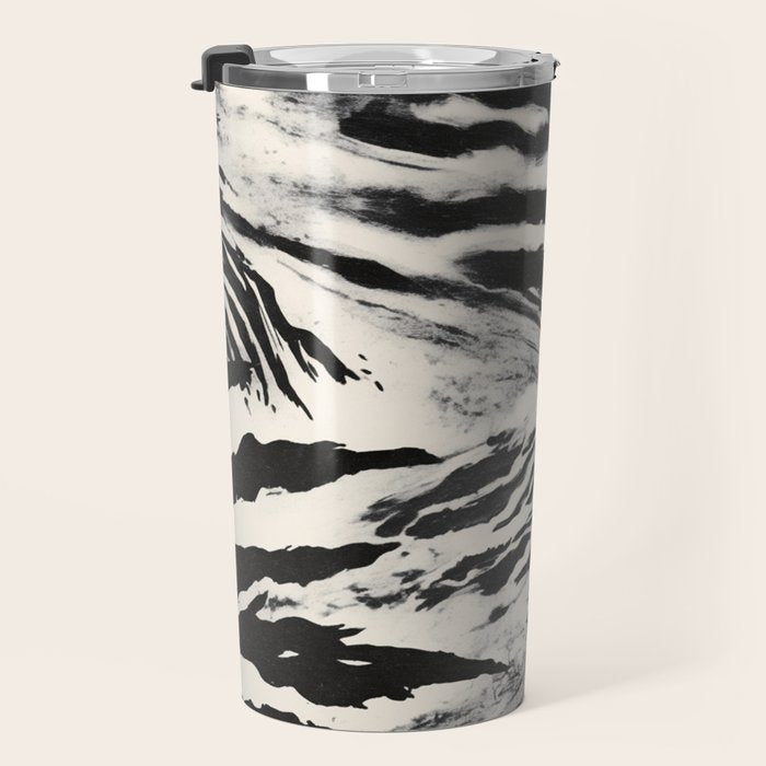 Abstract Zebra Stripe Pattern Modern Black and Beige Animal Travel Mug Gallery Image 3