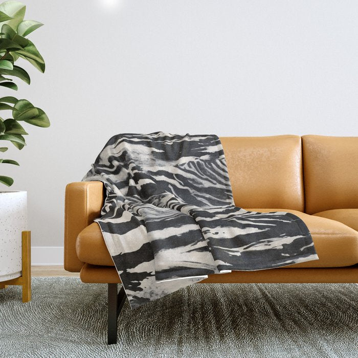 Abstract Zebra Stripe Pattern Modern Black and Beige Animal Throw Blanket Gallery Image 1