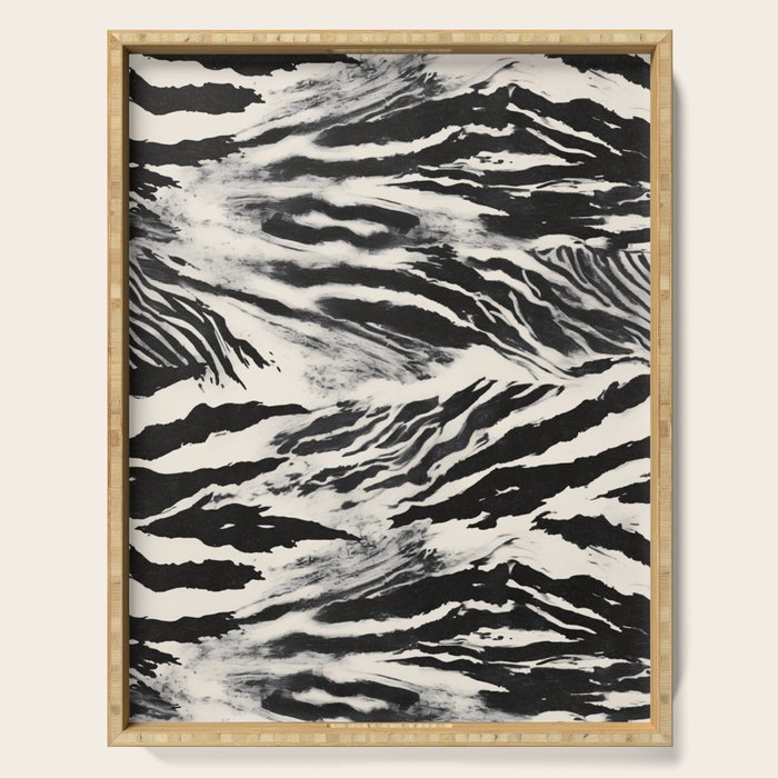 Abstract Zebra Stripe Pattern Modern Black and Beige Animal Serving Tray Gallery Image 1