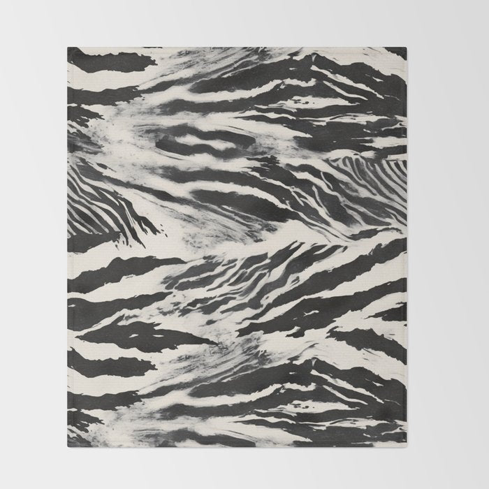 Abstract Zebra Stripe Pattern Modern Black and Beige Animal Throw Blanket Gallery Image 2