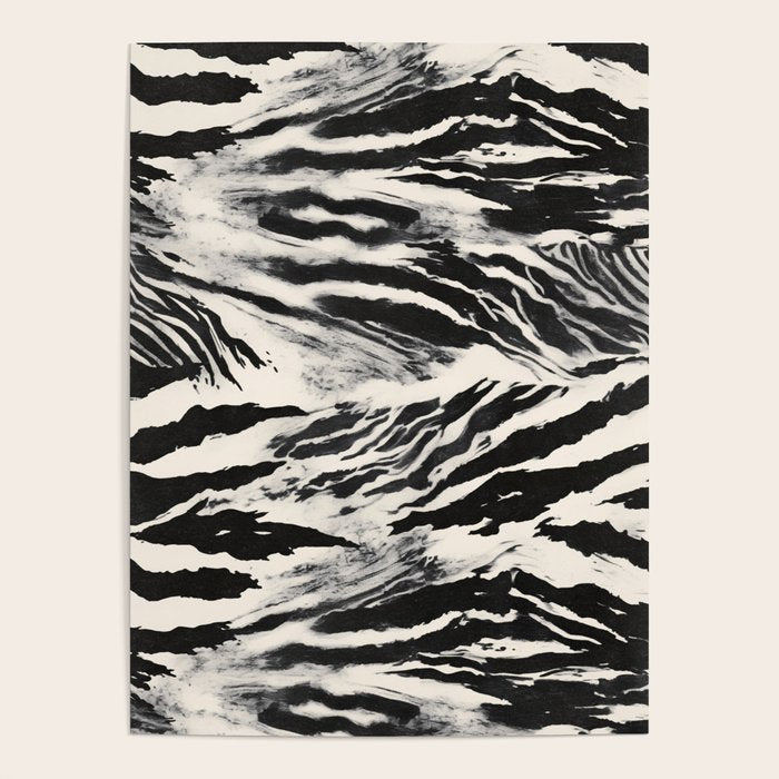 Abstract Zebra Stripe Pattern Modern Black and Beige Animal Poster Gallery Image 1