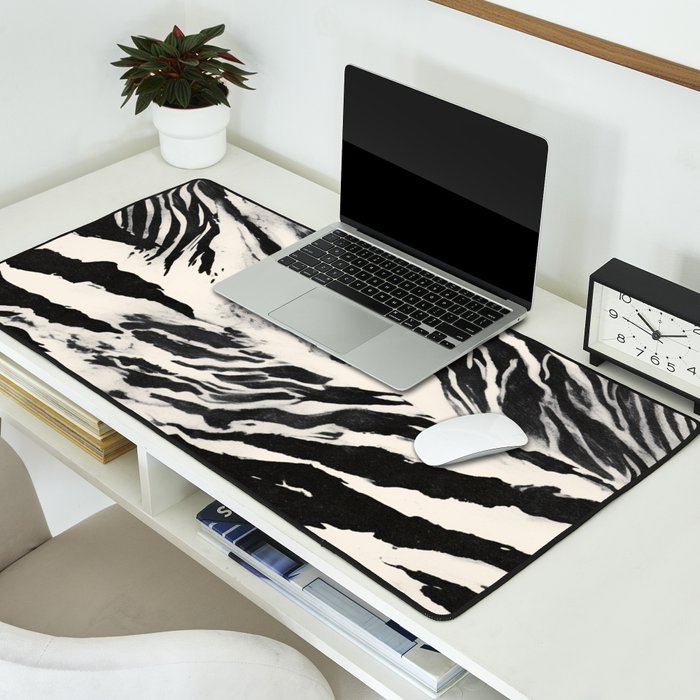 Abstract Zebra Stripe Pattern Modern Black and Beige Animal Desk Mat Gallery Image 2