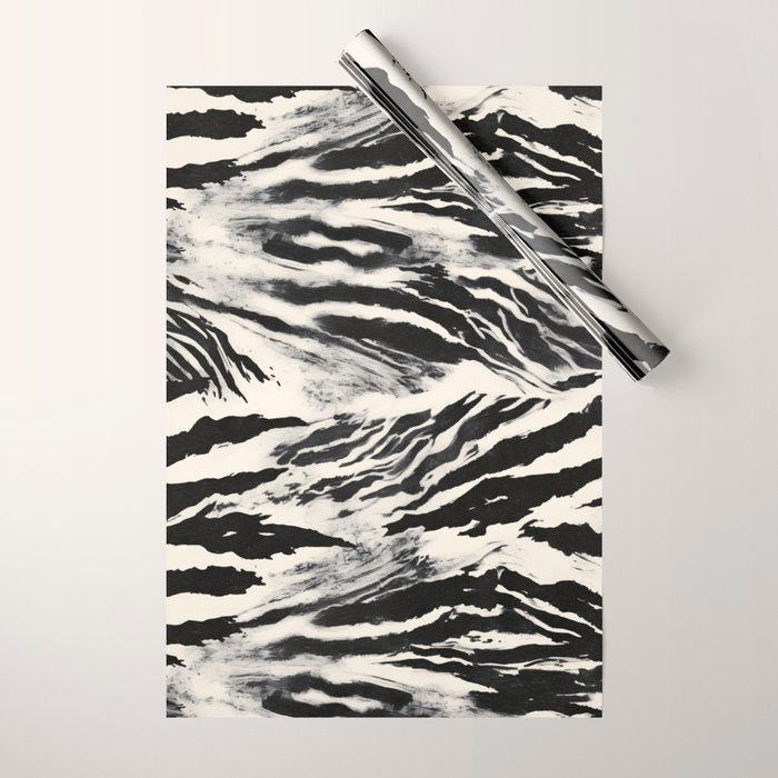 Abstract Zebra Stripe Pattern Modern Black and Beige Animal Wrapping Paper Gallery Image 1