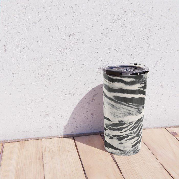 Abstract Zebra Stripe Pattern Modern Black and Beige Animal Travel Mug Gallery Image 4