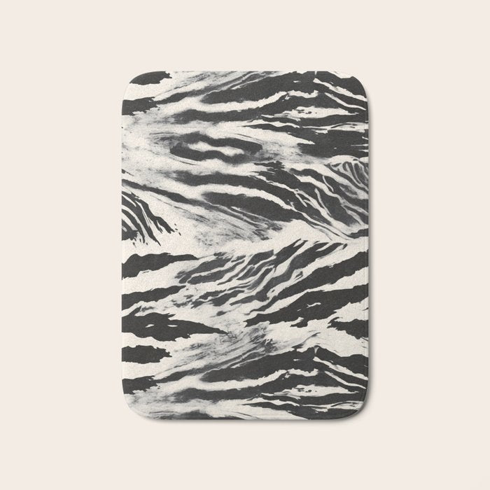 Abstract Zebra Stripe Pattern Modern Black and Beige Animal Bath Mat Gallery Image 1