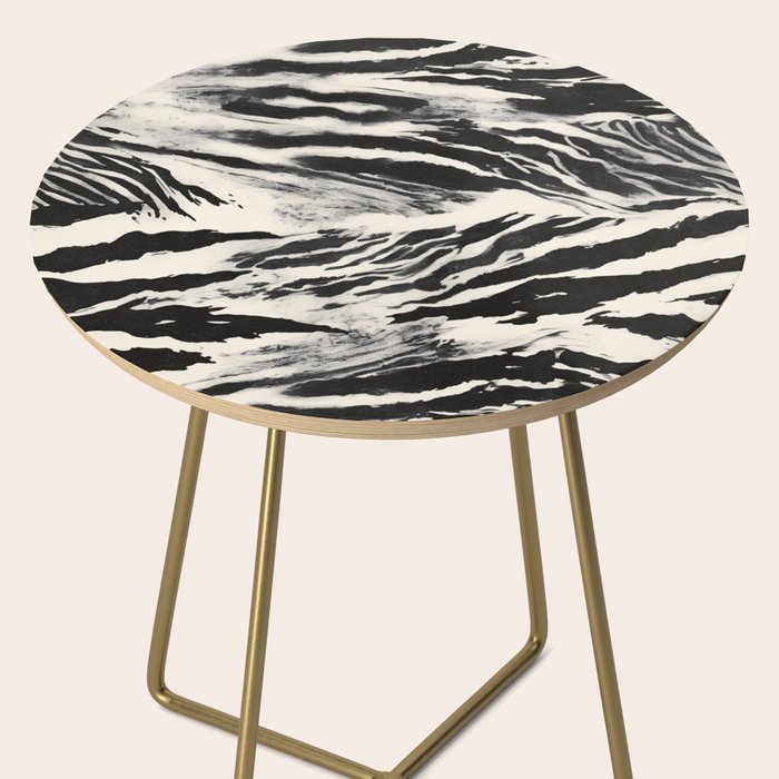 Abstract Zebra Stripe Pattern Modern Black and Beige Animal Side Table Gallery Image 2
