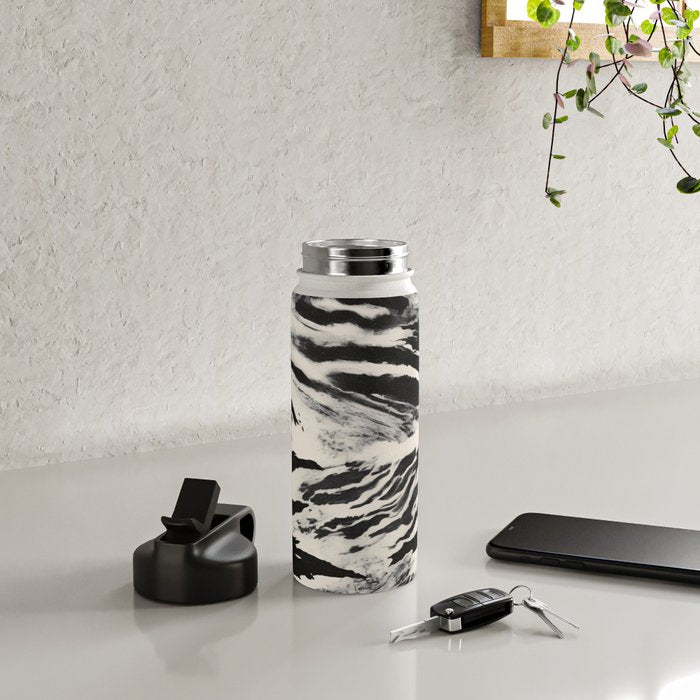 Abstract Zebra Stripe Pattern Modern Black and Beige Animal Water Bottle Gallery Image 4