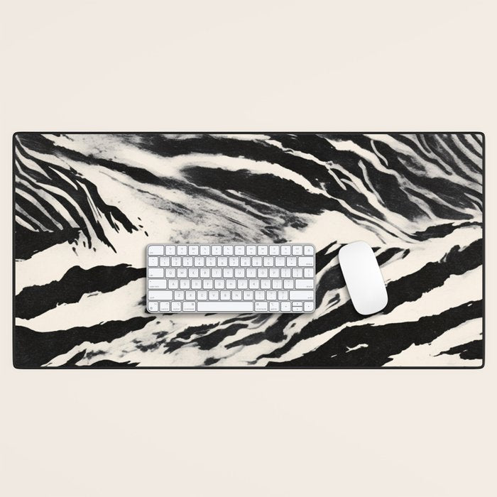Abstract Zebra Stripe Pattern Modern Black and Beige Animal Desk Mat Gallery Image 1