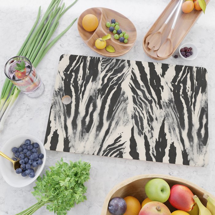 Abstract Zebra Stripe Pattern Modern Black and Beige Animal Cutting Board Gallery Image 2