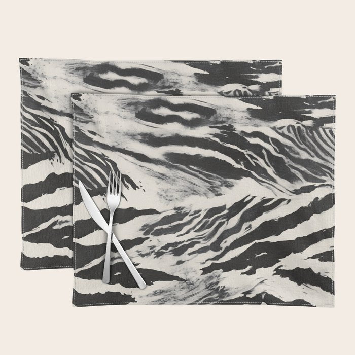 Abstract Zebra Stripe Pattern Modern Black and Beige Animal Placemat Gallery Image 1