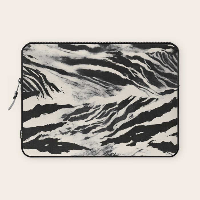 Abstract Zebra Stripe Pattern Modern Black and Beige Animal Laptop Sleeve Gallery Image 1